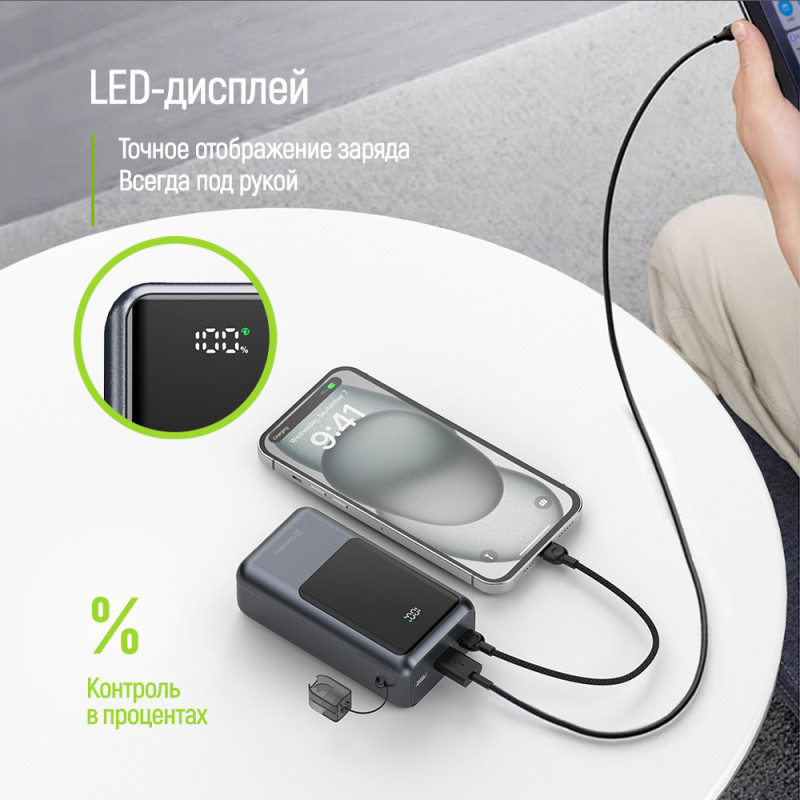 Батарея універсальна ColorWay 20 000 mAh Urban PD/22.5W, QC/4.0, Gray