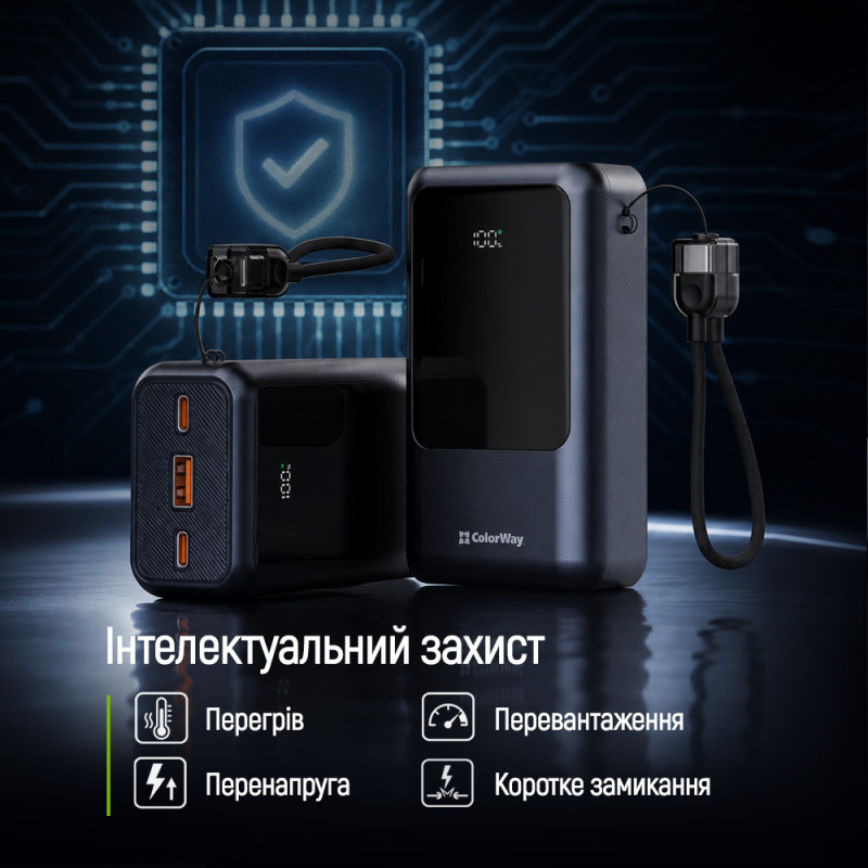 Батарея універсальна ColorWay 20 000 mAh Urban PD/22.5W, QC/4.0, Gray