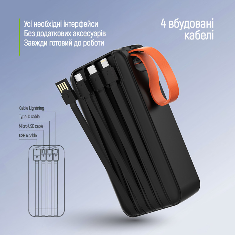 Батарея універсальна ColorWay 30 000 mAh PowerHub PD/22.5W, QC/4.0, Black